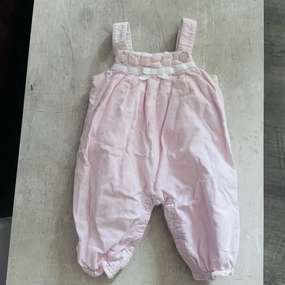 Janie and Jack Baby Girl Pink Corduroy Bubble Romper 0-3 Months White Bow